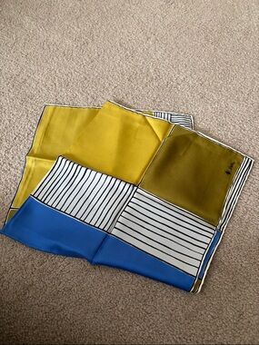 Vera Neumann Colorblock Striped Silk Scarf in Yellow, Blue, Black & White
